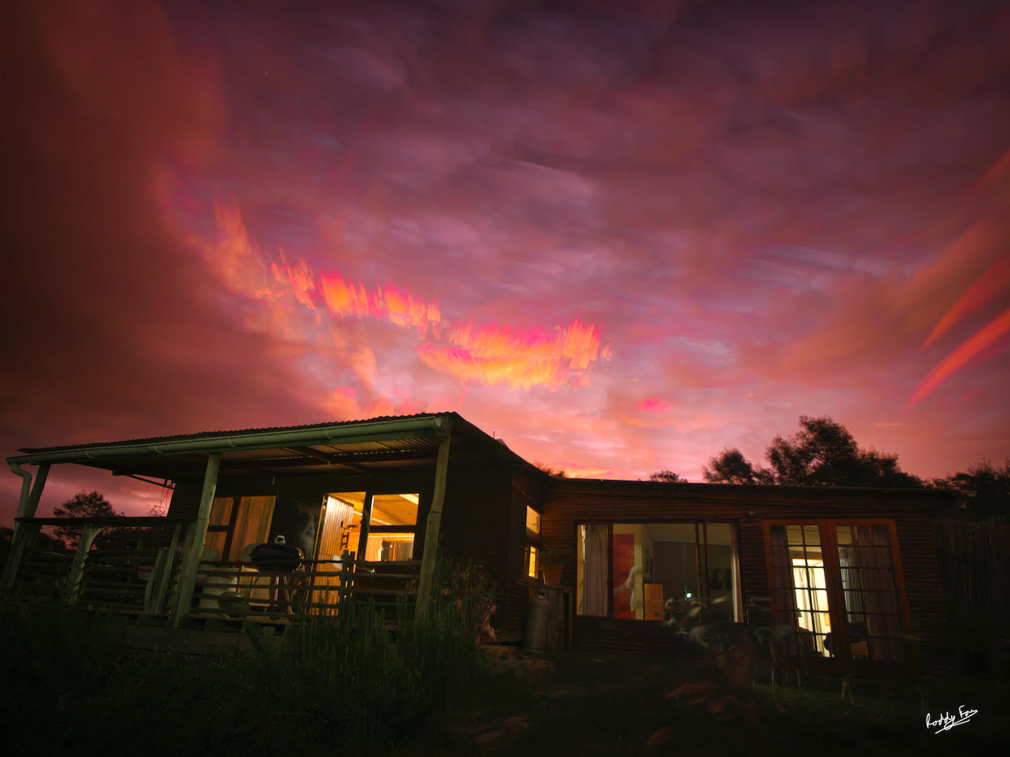 Eco cabin at sunset